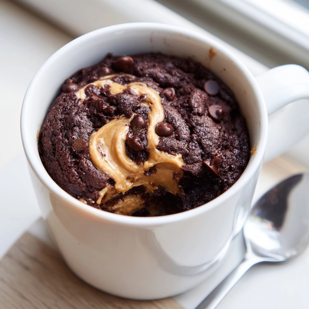 Fudgy Peanut Butter Chocolate Mug Cake recipe—a simple, satisfying single serving treat.