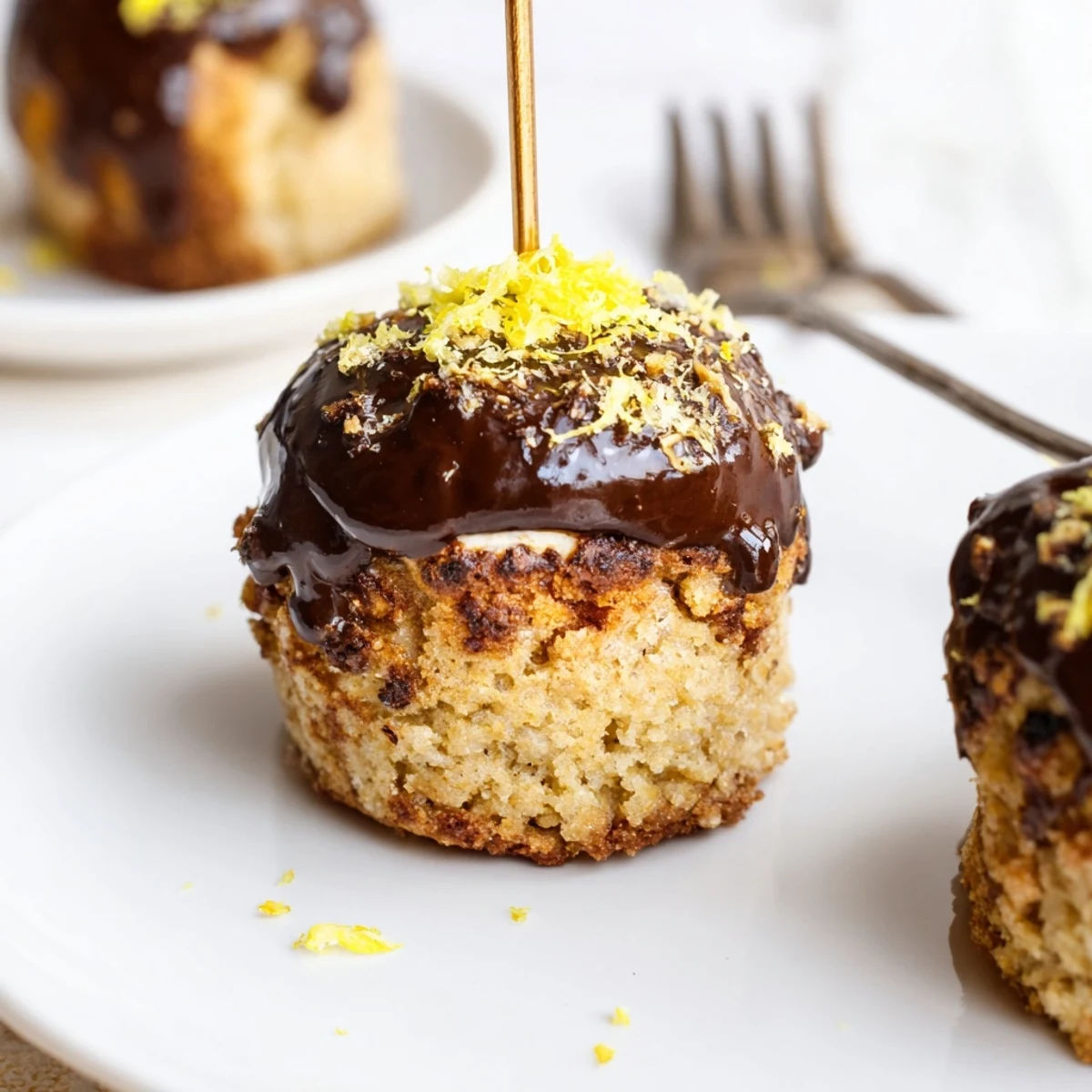 Delicious Lemon Ginger Smores Muffin Pops, drizzled in melted chocolate and lemon zest.  