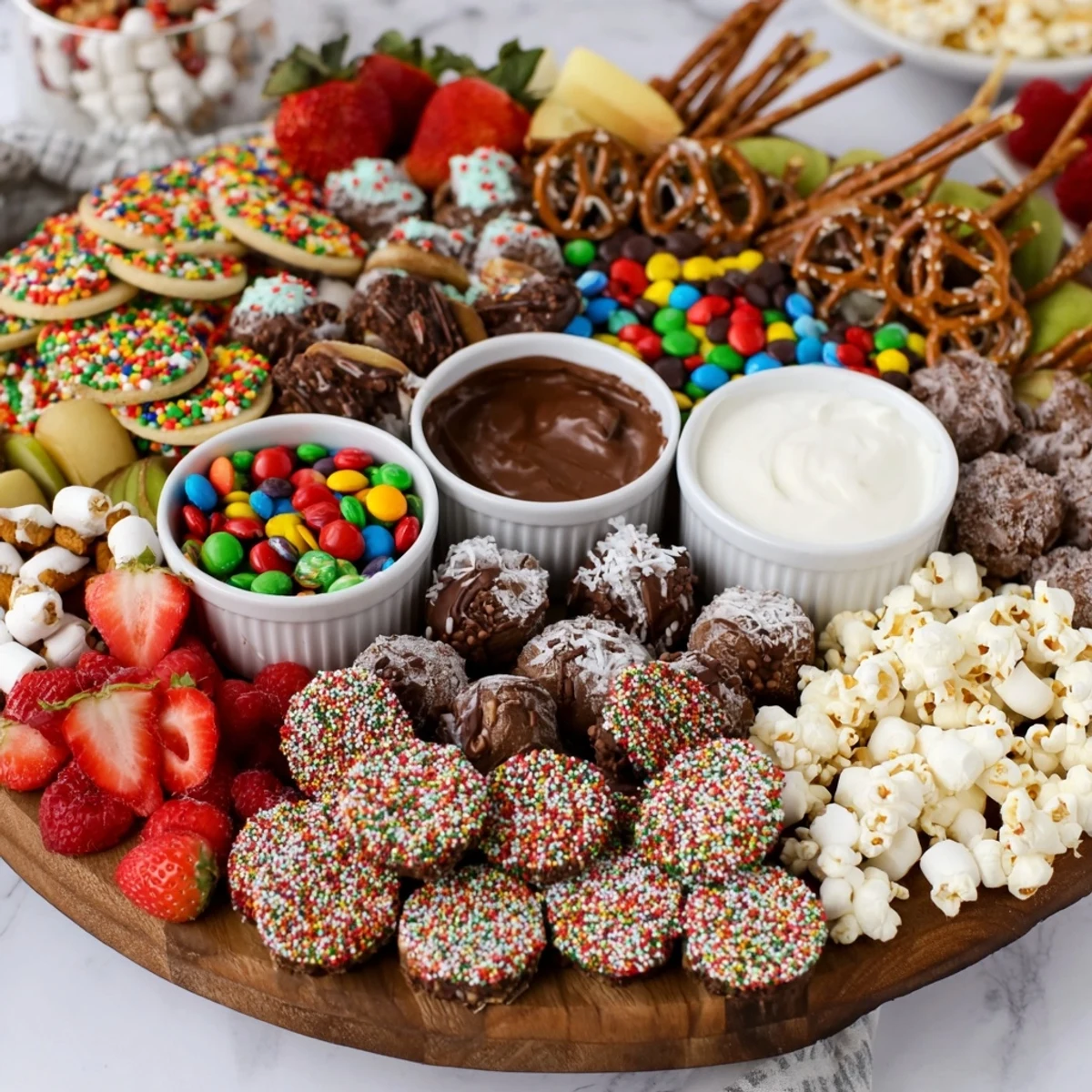 Colorful dessert boards with themed snacks, perfect for holiday gatherings and celebrations.  