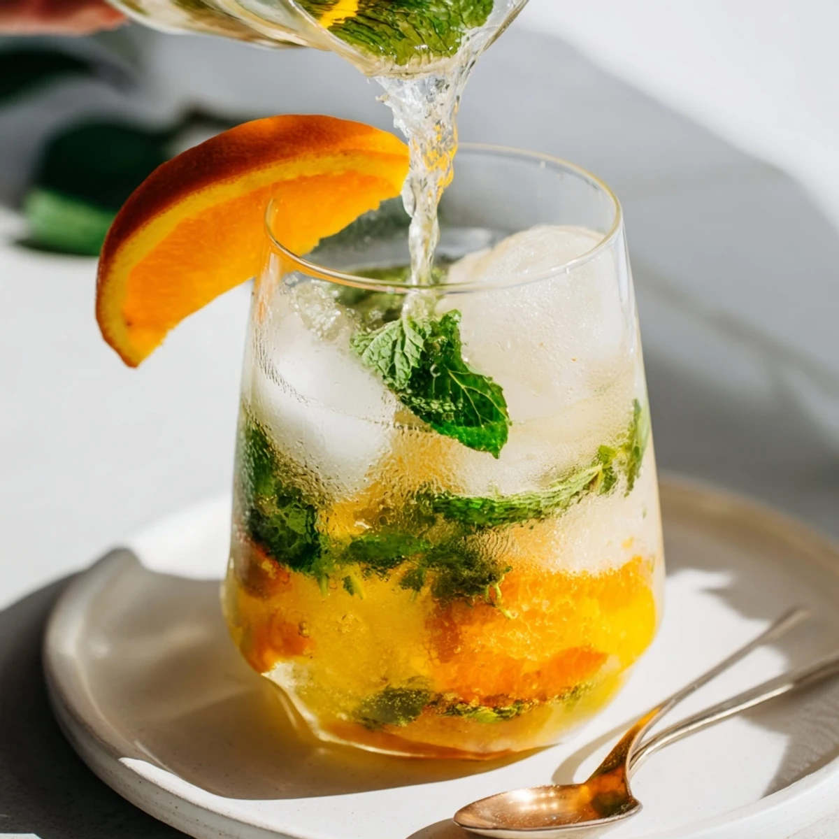 Refreshing Probiotic Soda Mocktail with mint and citrus slices for vibrant summer gatherings.