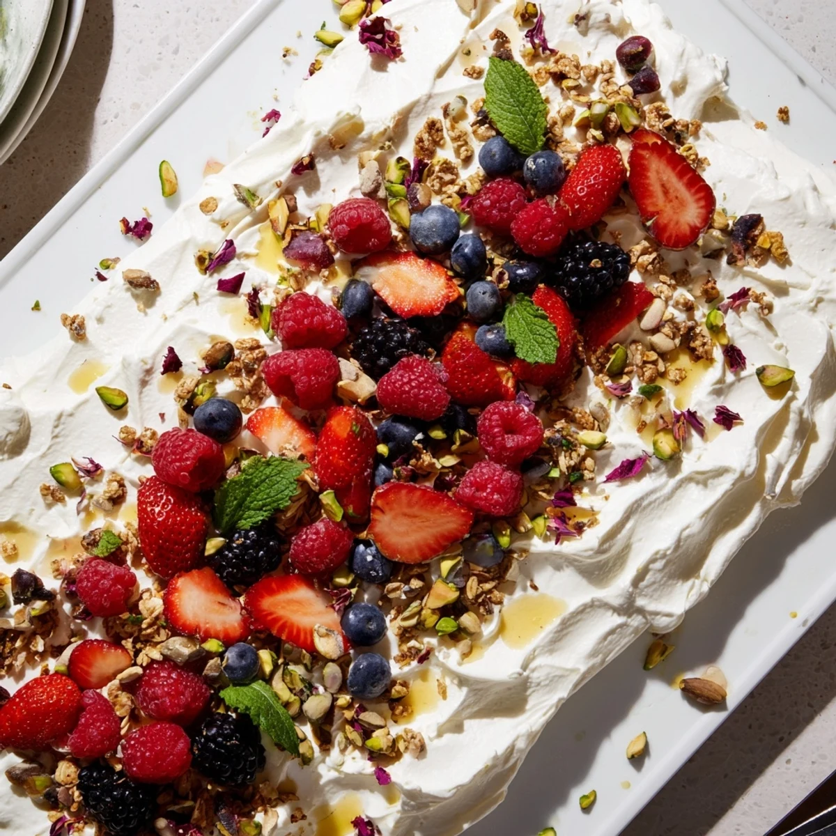 Delicious Butter Board Dessert featuring creamy cheese and fresh berries on a rustic platter.  