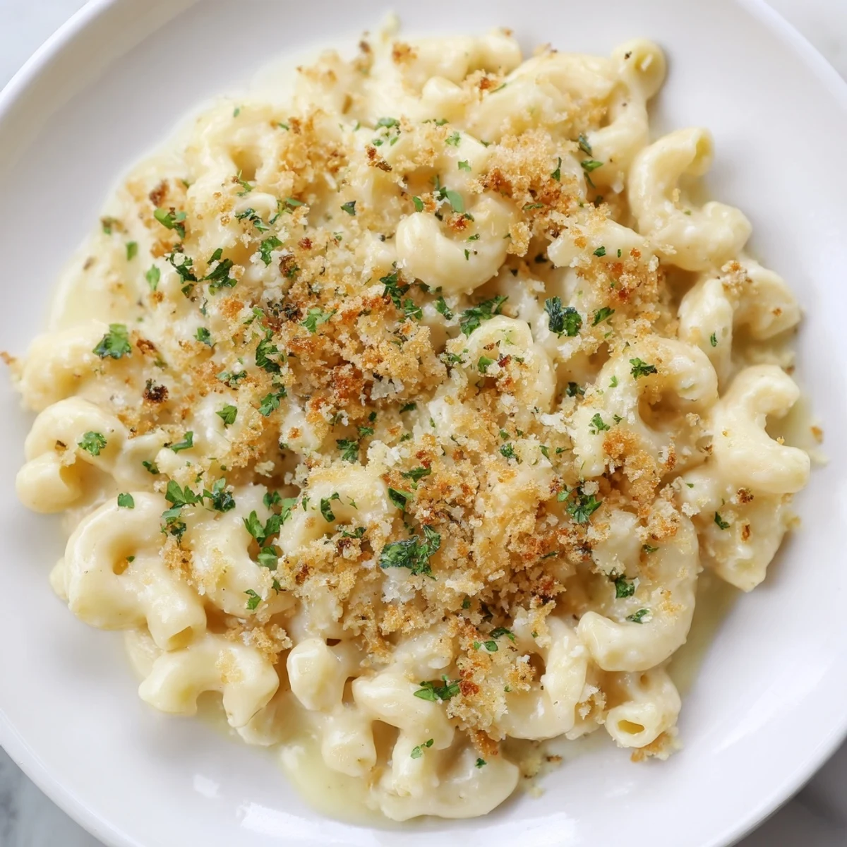 Golden-brown Truffle Macaroni & Cheese bubbling in a baking dish, ready to be served.