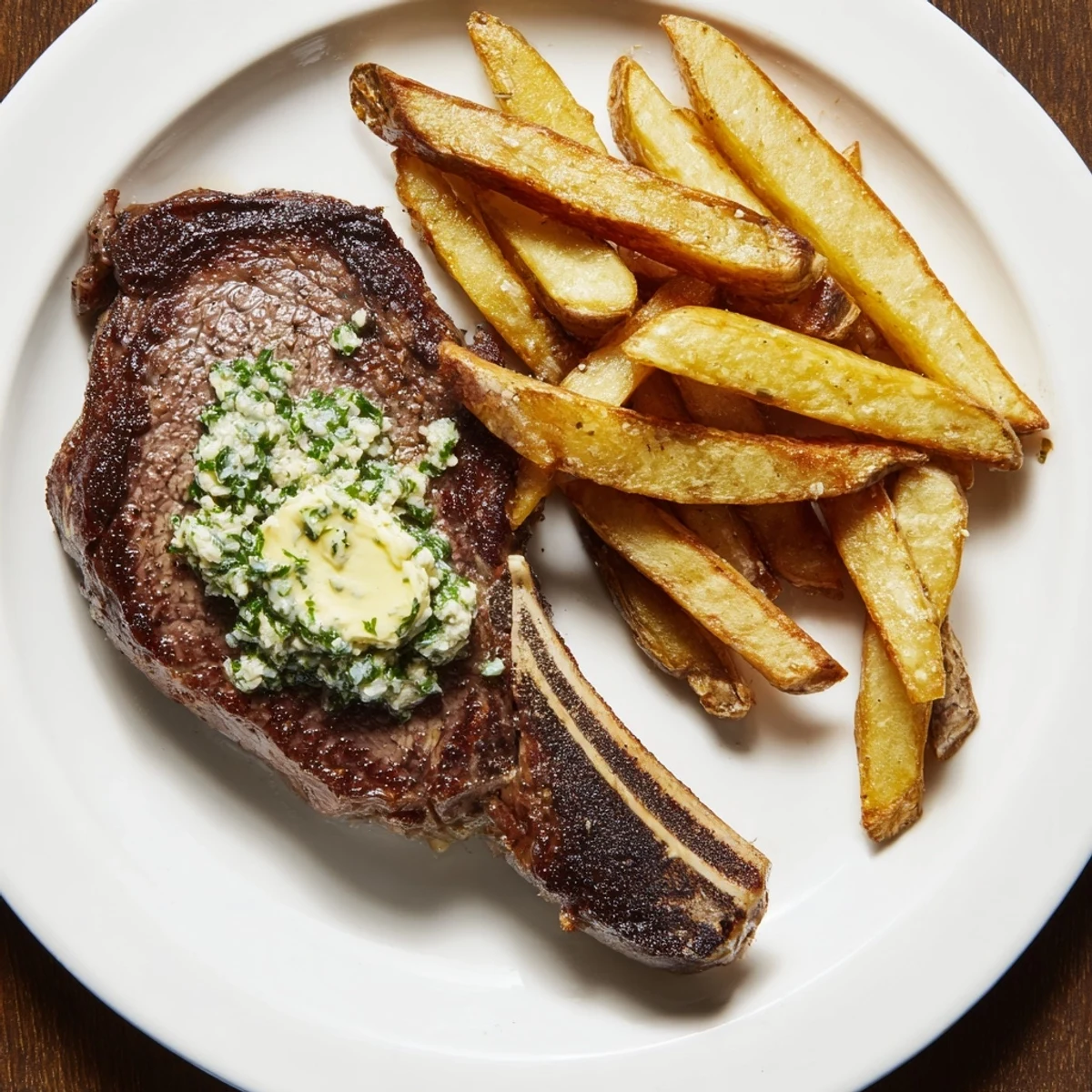 Golden, crispy fries and a juicy Steakhouse Garlic Butter Steak, ready to be enjoyed.
