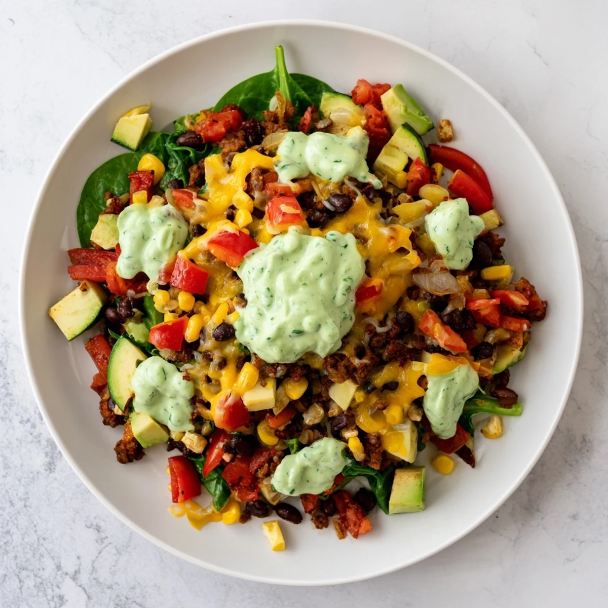 This delicious Veggie-Packed Taco Skillet offers layers of flavor and is served with fresh lime wedges.