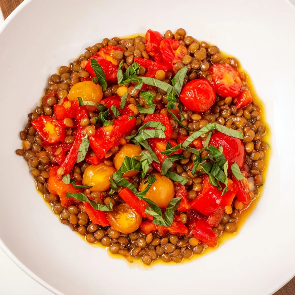 Enjoy the comforting aroma of this herb-filled Lentil-Tomato Skillet, perfect for a gluten-free dinner.