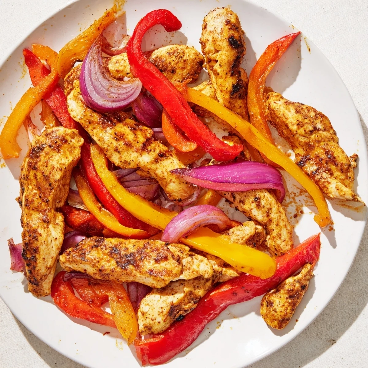 Juicy chicken strips and vegetables, perfectly charred in these easy Sheet-Pan Chicken Fajitas.