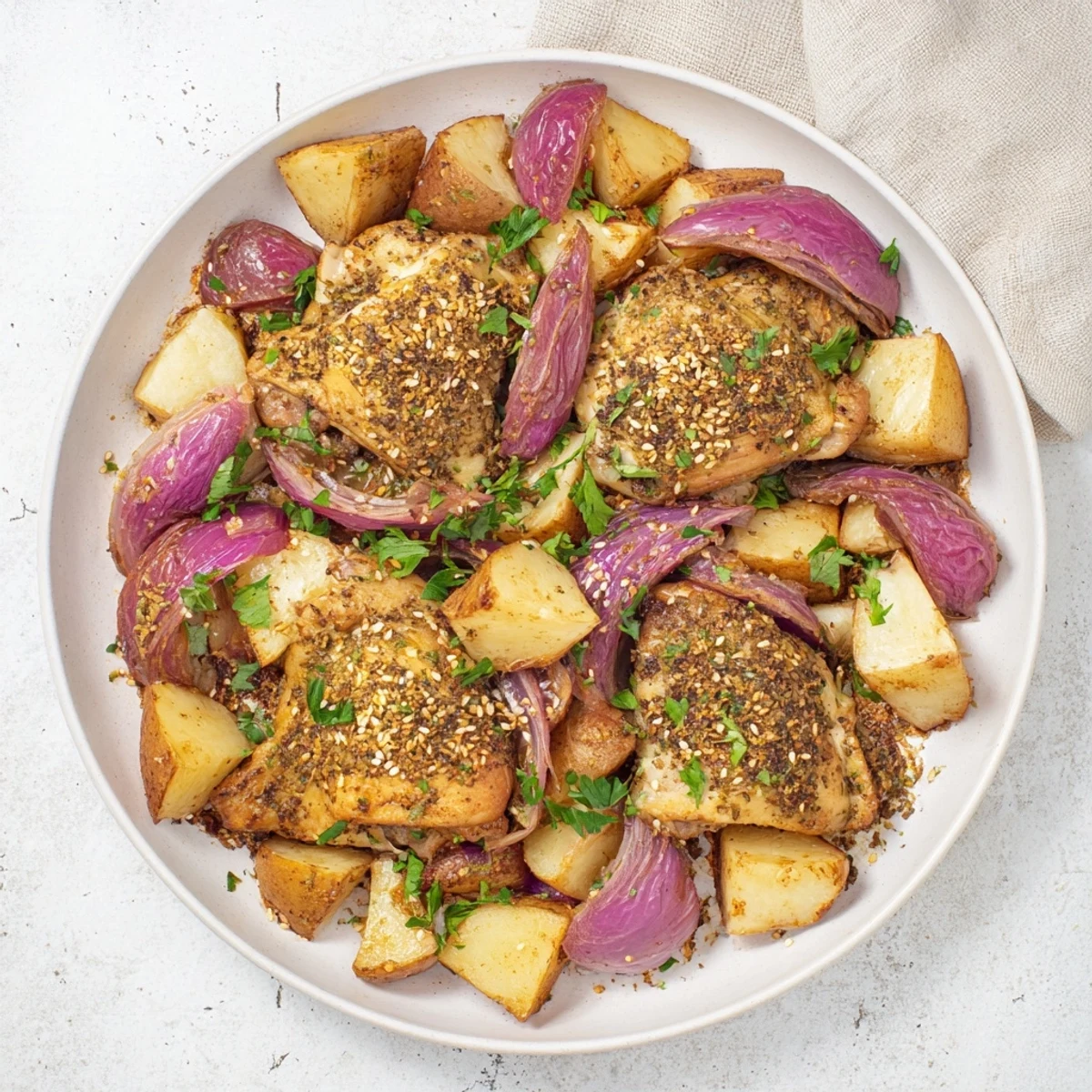Picture this: fragrant zaatar-infused Pan-Roasted Zaatar Chicken and Potatoes—a complete, delicious meal.