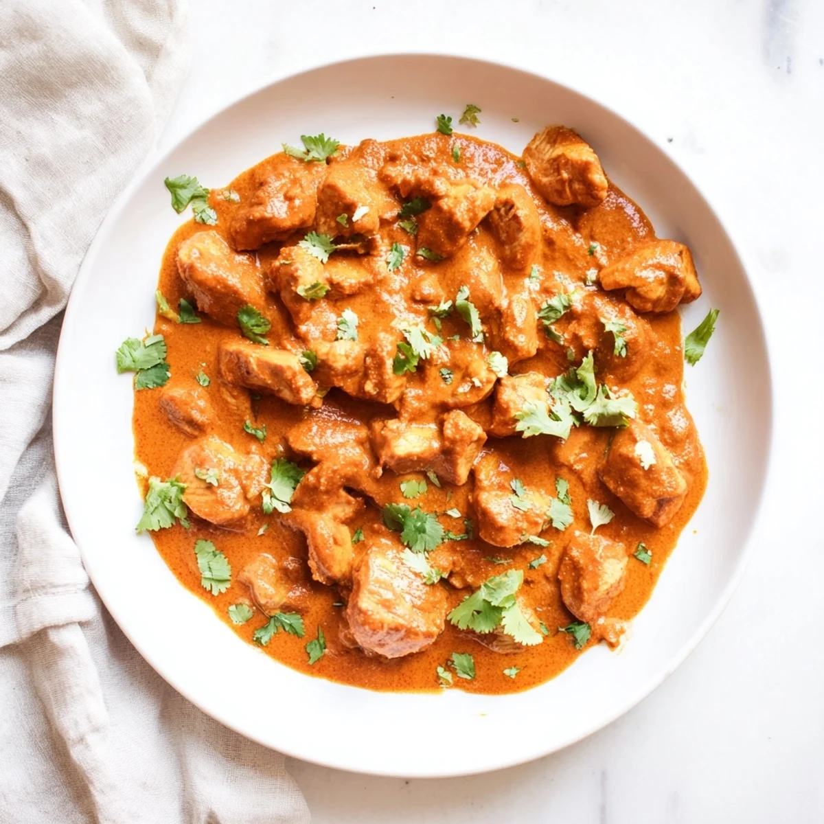 A vibrant close-up of creamy Instant Pot Chicken Tikka Masala, ready with basmati rice for a comforting meal.