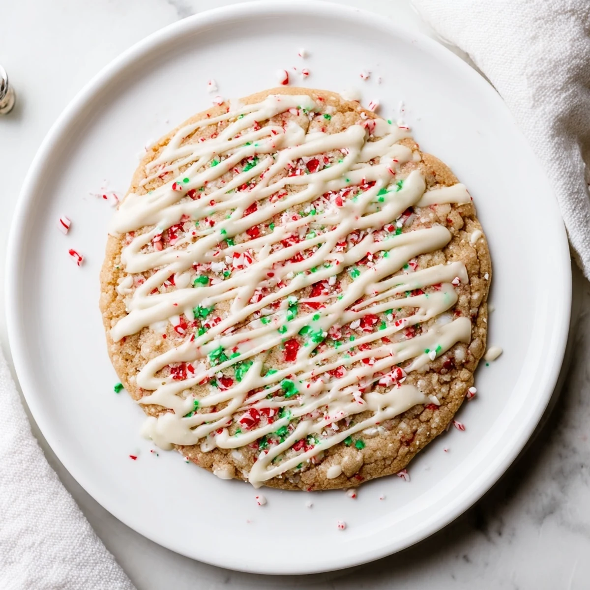 Warm, chewy White Chocolate Peppermint Bark Cookies, a holiday treat with melted chocolate and peppermint.