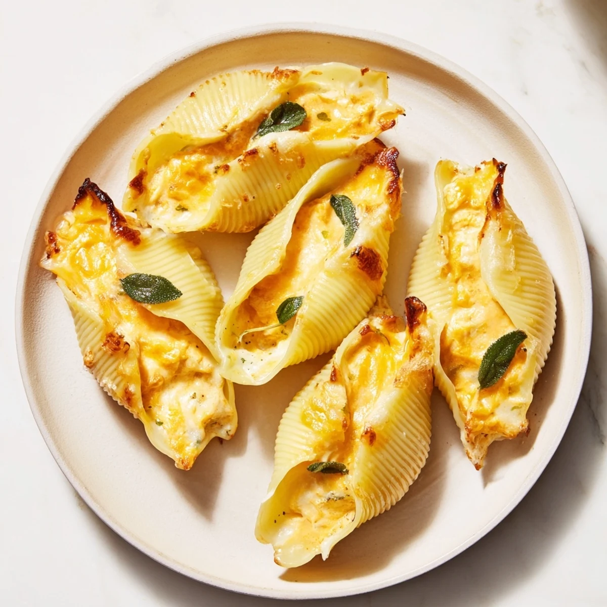 Perfectly baked, cheesy Pumpkin & Gouda Stuffed Shells, a cozy Italian-American vegetarian comfort dish.