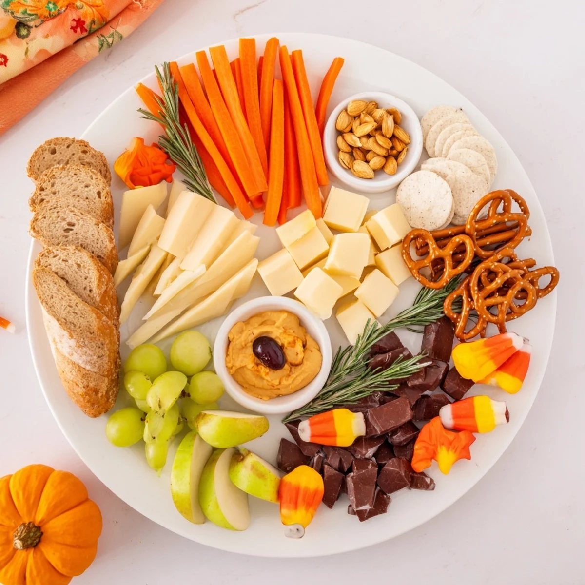 Autumn appetizer: Enjoy the flavors of autumn with this festive Pumpkin Patch Snack Board, ready in minutes.
