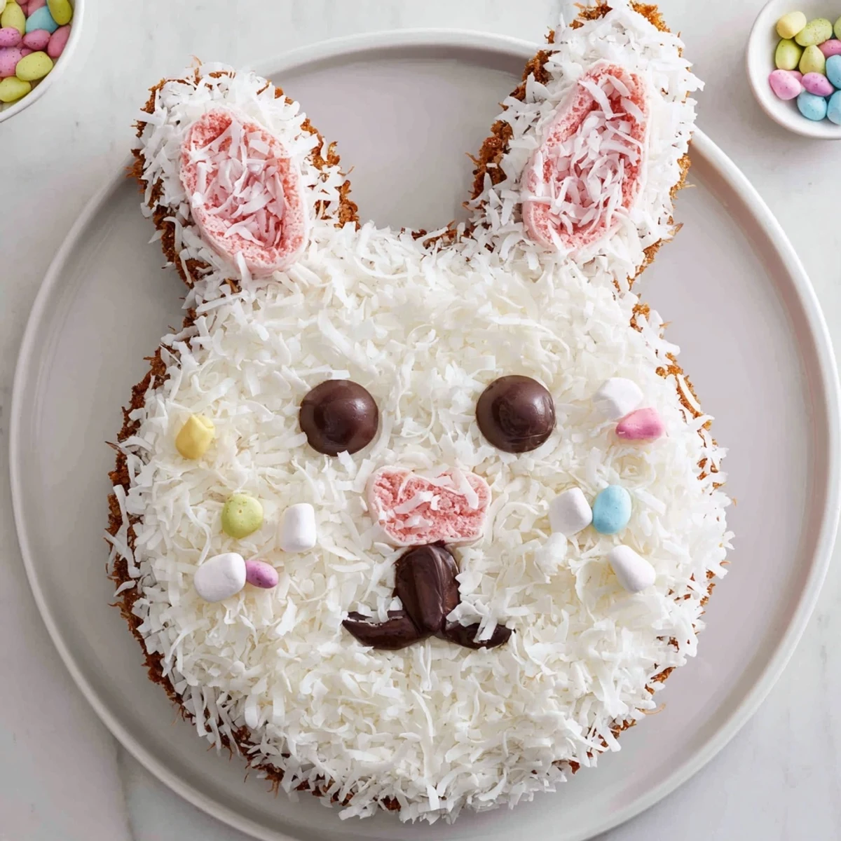 Delicious Spring Bunny Carrot Cake, frosted with cream cheese and decorated for Easter fun.