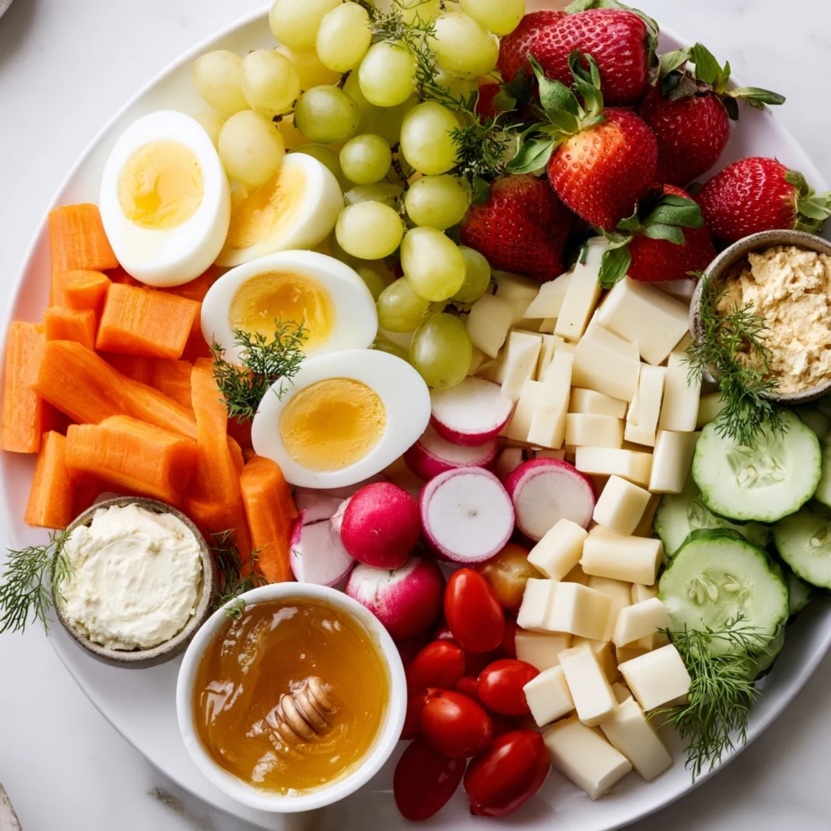 A beautifully arranged Easter Egg-cellent Brunch Board, perfect for sharing delicious brunch recipes with loved ones.