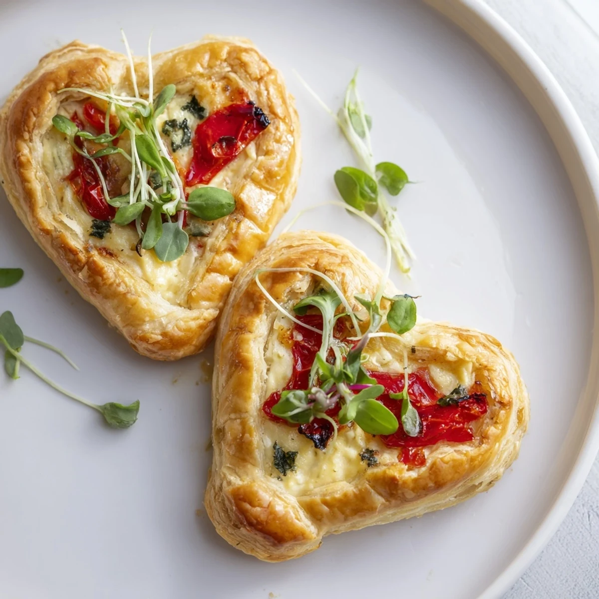 Golden-brown Cœurs Entrelacés, elegant Valentine's Day appetizers, filled with creamy goat cheese.