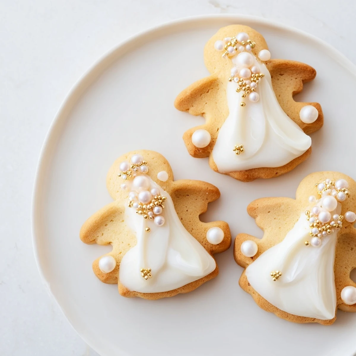 Flaky, buttery Biscuits Anges de Noël adorned with shimmering sprinkles, perfect for holiday gifting.