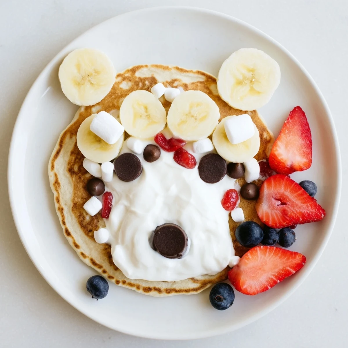 See a bright Polar Bear pancake stack board filled with playful, fruit-filled breakfast treats for kids.