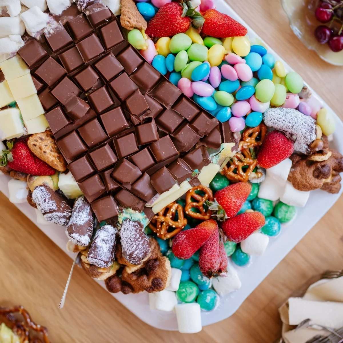 Enjoy a winter-themed Cozy Mitten Dessert Board with gingerbread cookies, chocolates, and festive holiday flavors!