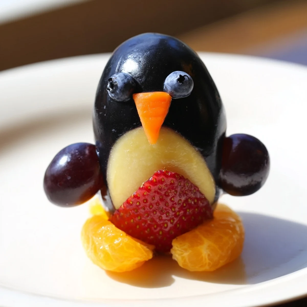 Delicious fresh fruit skewers, forming the cutest Penguin Fruit Skewer Army imaginable!