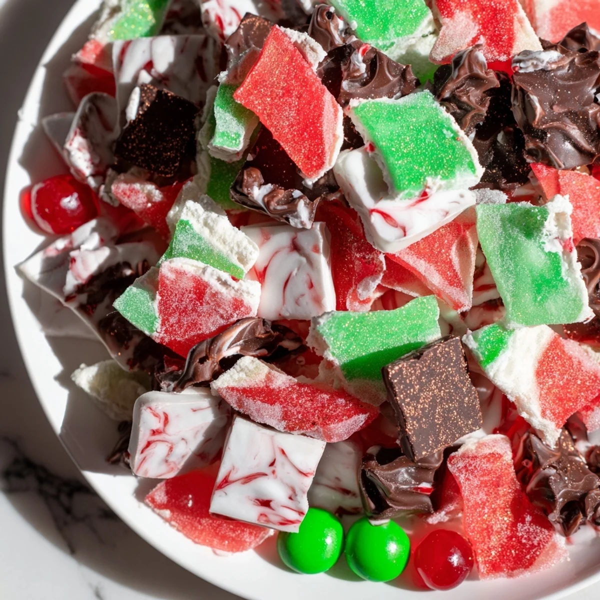 Vibrant Jingle Bell Rock Candy Display perfect for a festive visual, with shimmering candied accents.