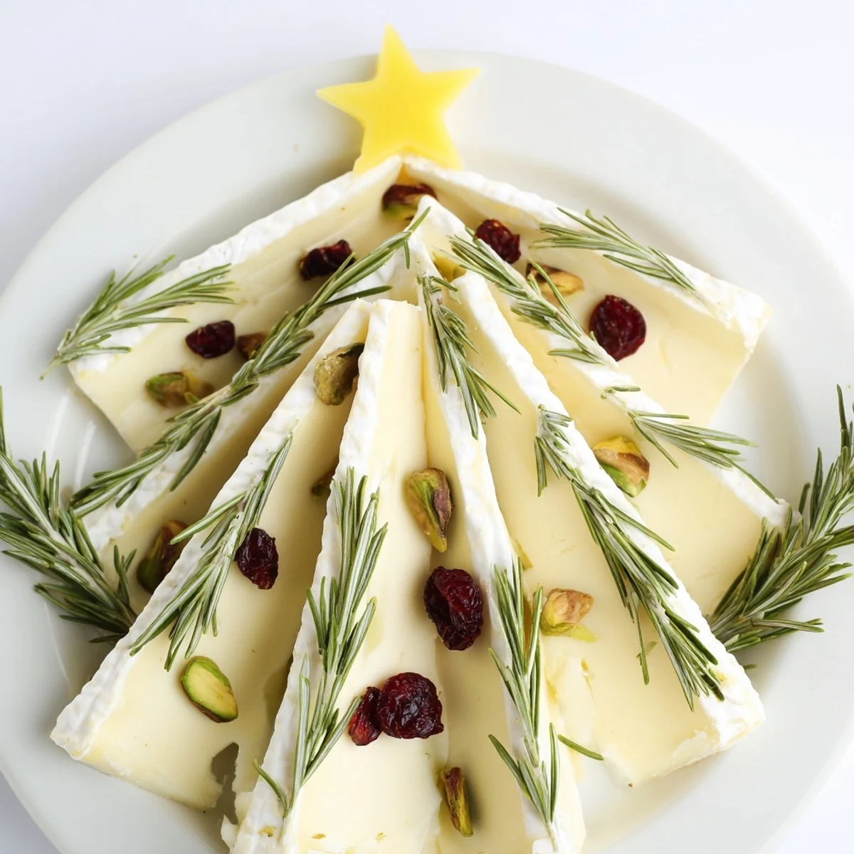 A festive, inviting glimpse of a Simple Brie Triangle Cheese Tree appetizer, perfect for celebrations.