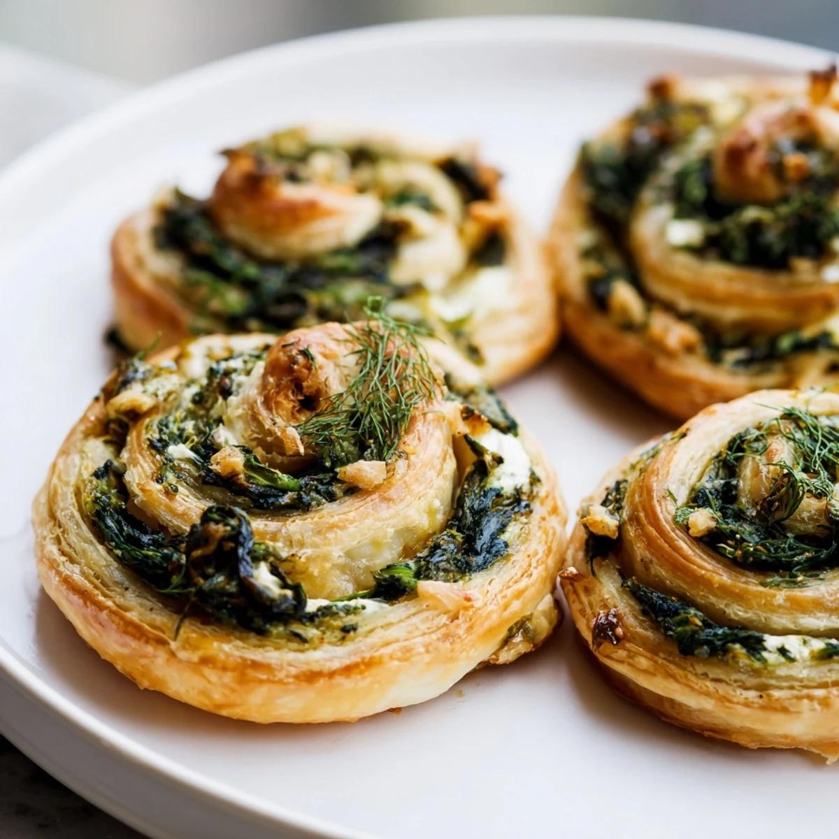 Warm spinach feta pinwheel spirals, ready to eat, served with a fresh yogurt dipping sauce.