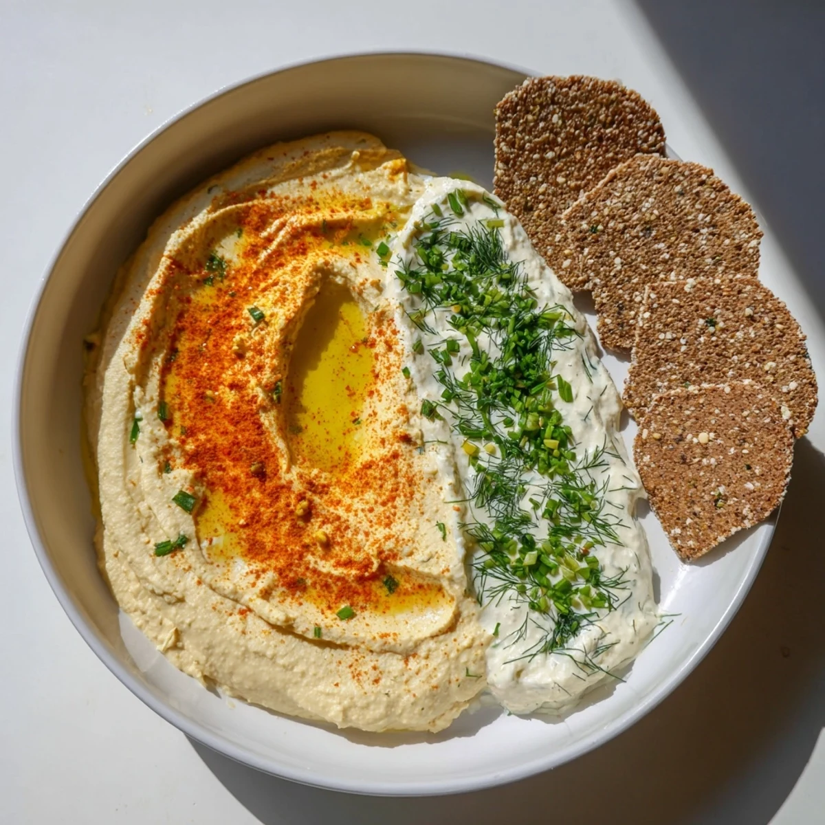 A visual treat, Easy Dips are beautifully presented in bowls with a cracker divider for effortless scooping.