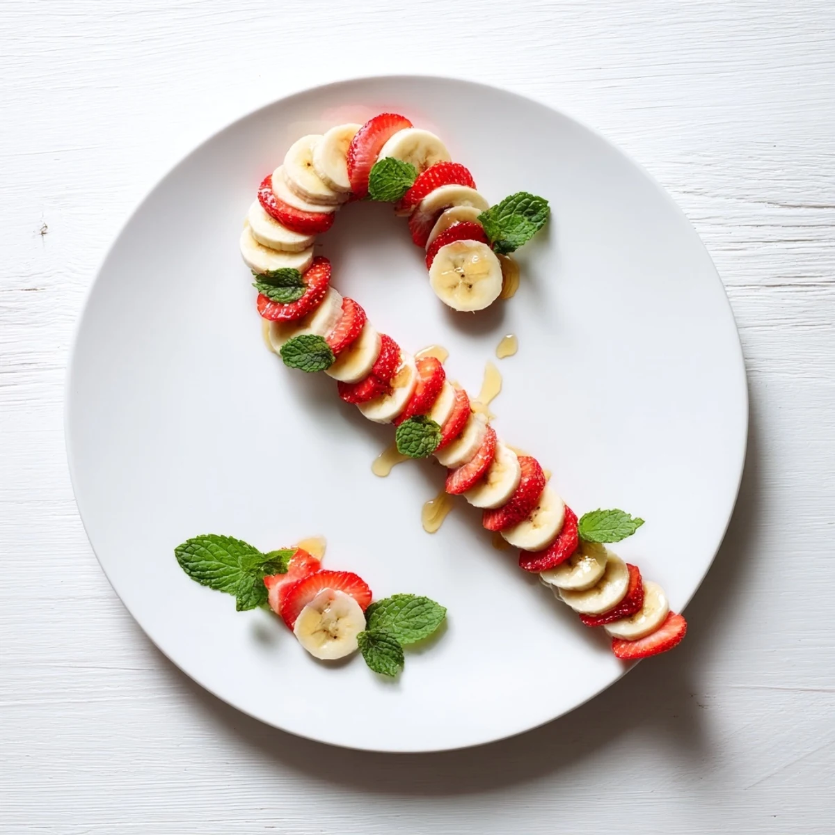 Vibrant Banana Strawberry Candy Cane: a colorful, healthy snack arranged for a holiday celebration.