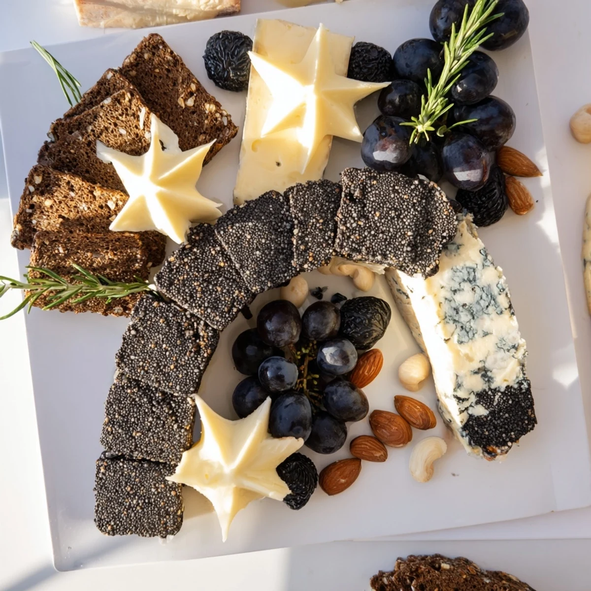 A beautifully arranged Crescent Moon & Stars Cheese Board, perfect for elegant appetizers with assorted cheeses.