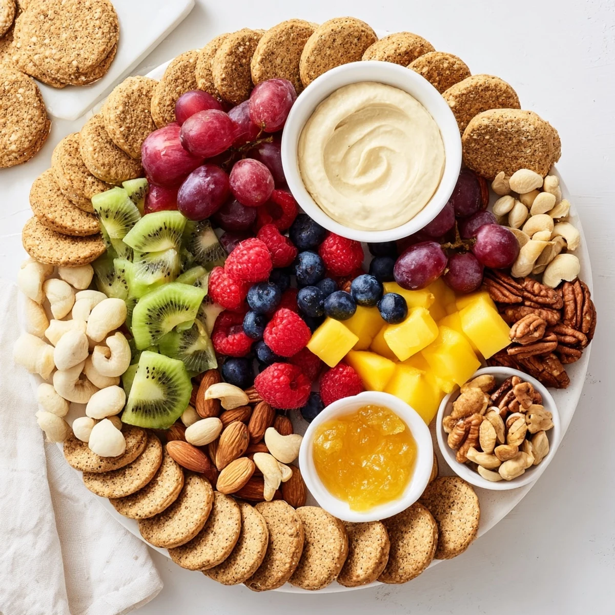 Fresh berries and kiwi burst around the edges of this beautiful Hidden Oasis platter.
