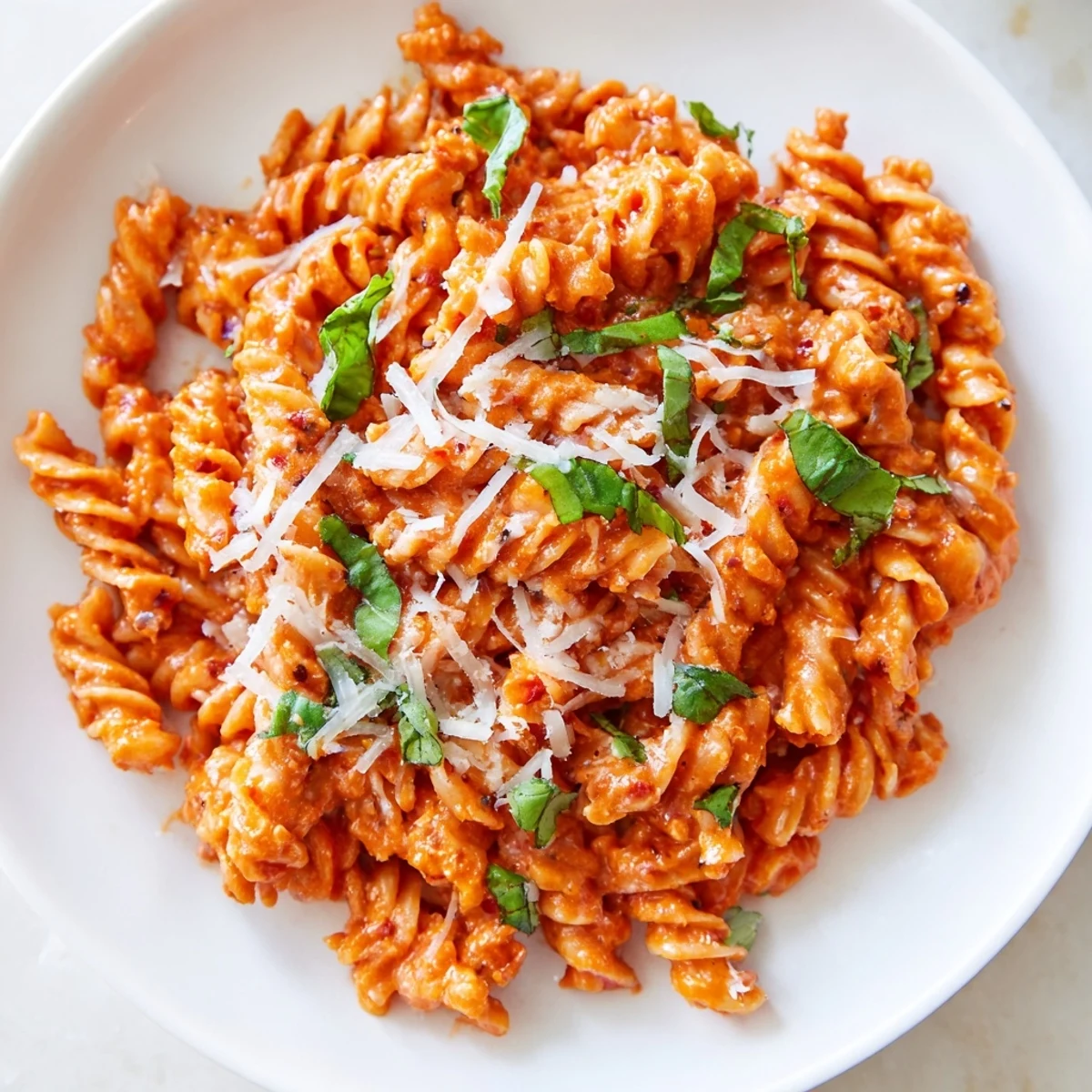 Fragrant Basil Garlic One-Pot Creamy Tomato Pasta steaming hot, perfect for a cozy weeknight meal.