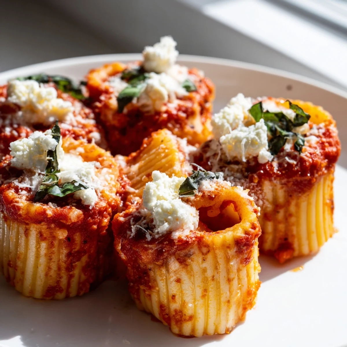 Individual Baked Ziti Cups, cheesy and bubbling, perfect for a satisfying, handheld Italian dinner.