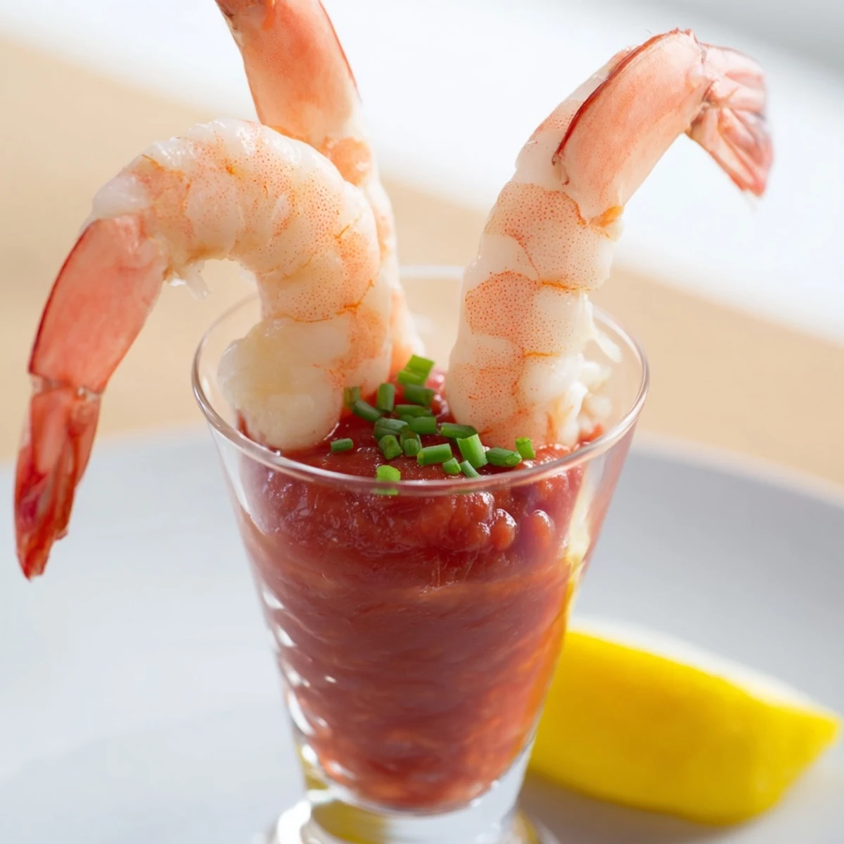 Succulent cooked prawns nestled in tangy sauce: a classic retro prawn cocktail shooter creation.