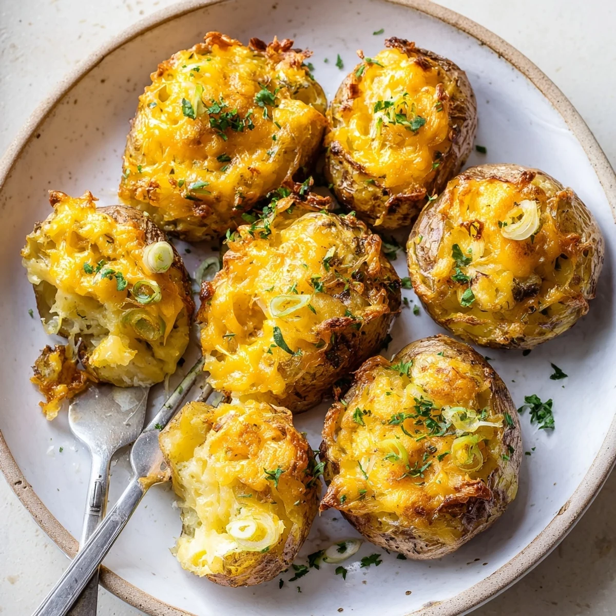 Savory smashed green onion potato bombs, golden and delicious, perfect for snacking.  