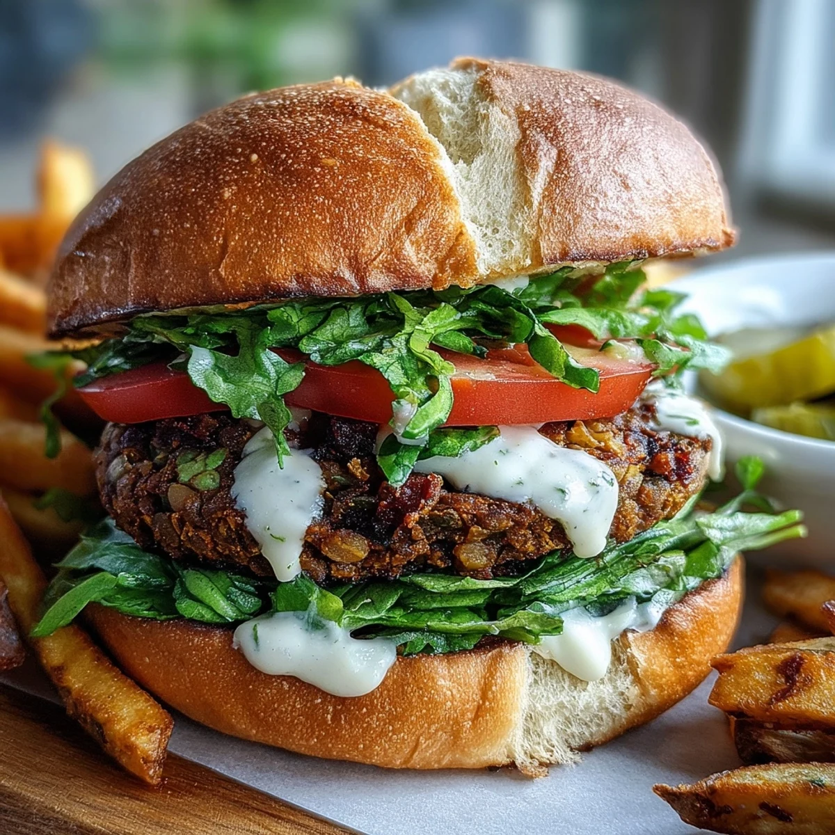 Pan-fried Black-Eyed Pea Burger Patties are crisp and golden, stacked high and ready for a vegetarian burger bun.