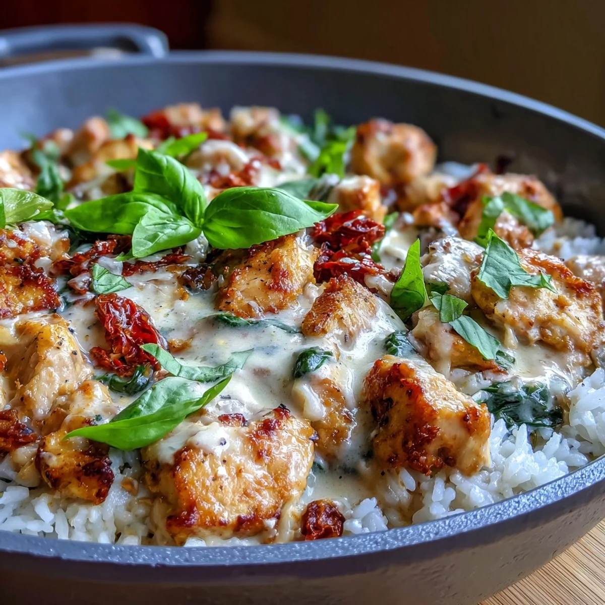 Creamy Tuscan Chicken Rice Skillet