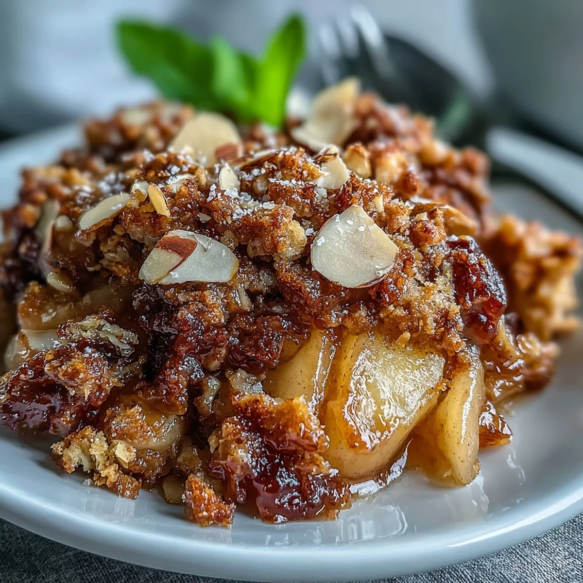 Warm cardamom-spiced apple crisp with tender cinnamon apples beneath a golden oat-almond crumble topping.