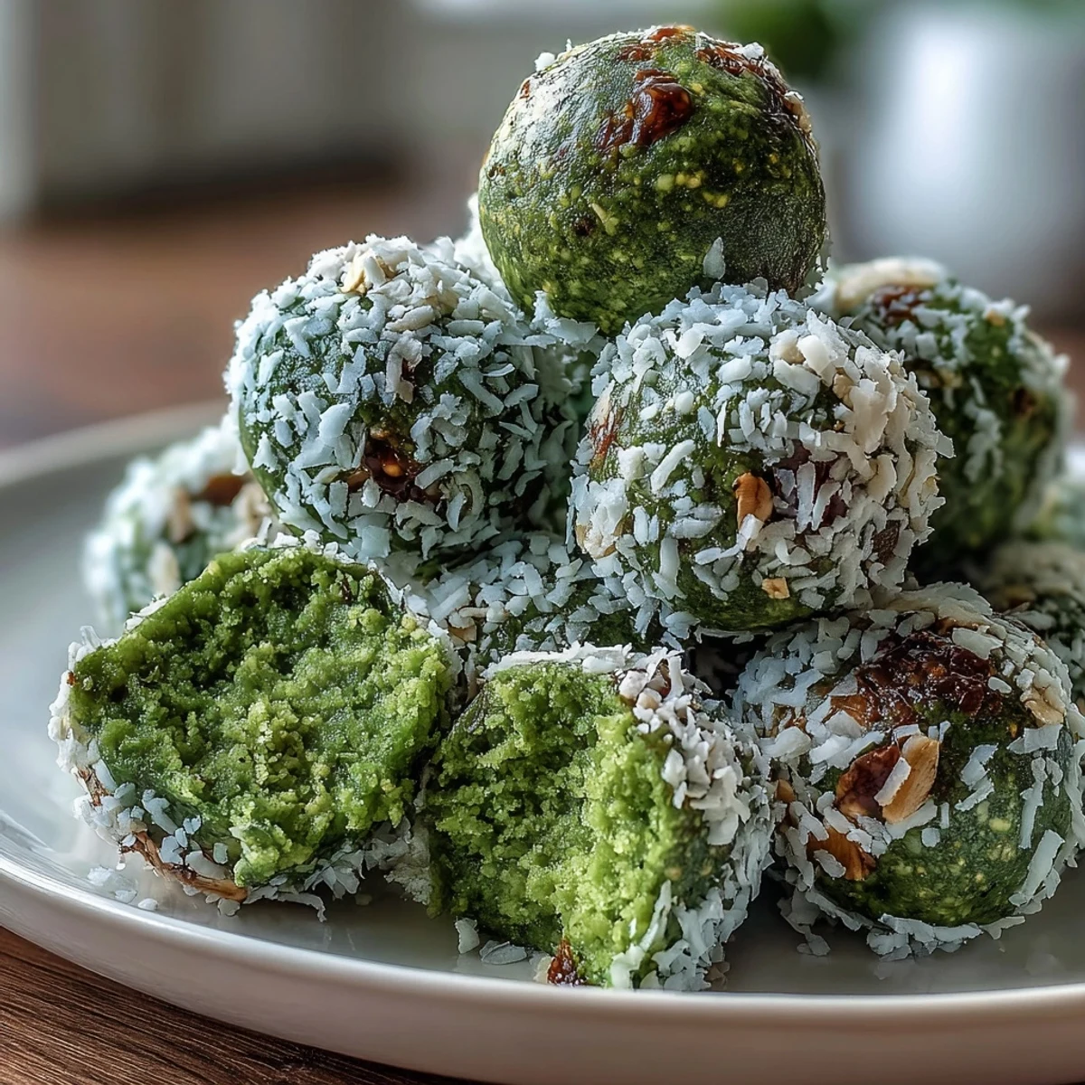 Easy Matcha Coconut Energy Balls with Oats - chewy, no-bake treats blending earthy matcha, creamy coconut, and hearty oats for sustained energy.