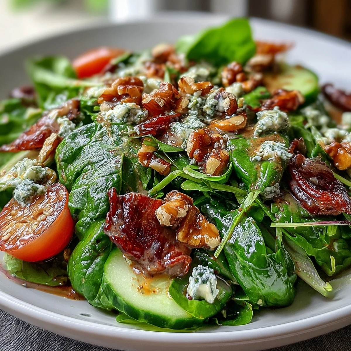 Vibrant spring greens tossed with cucumber, radish, and carrots in a tangy-sweet honey mustard dressing.