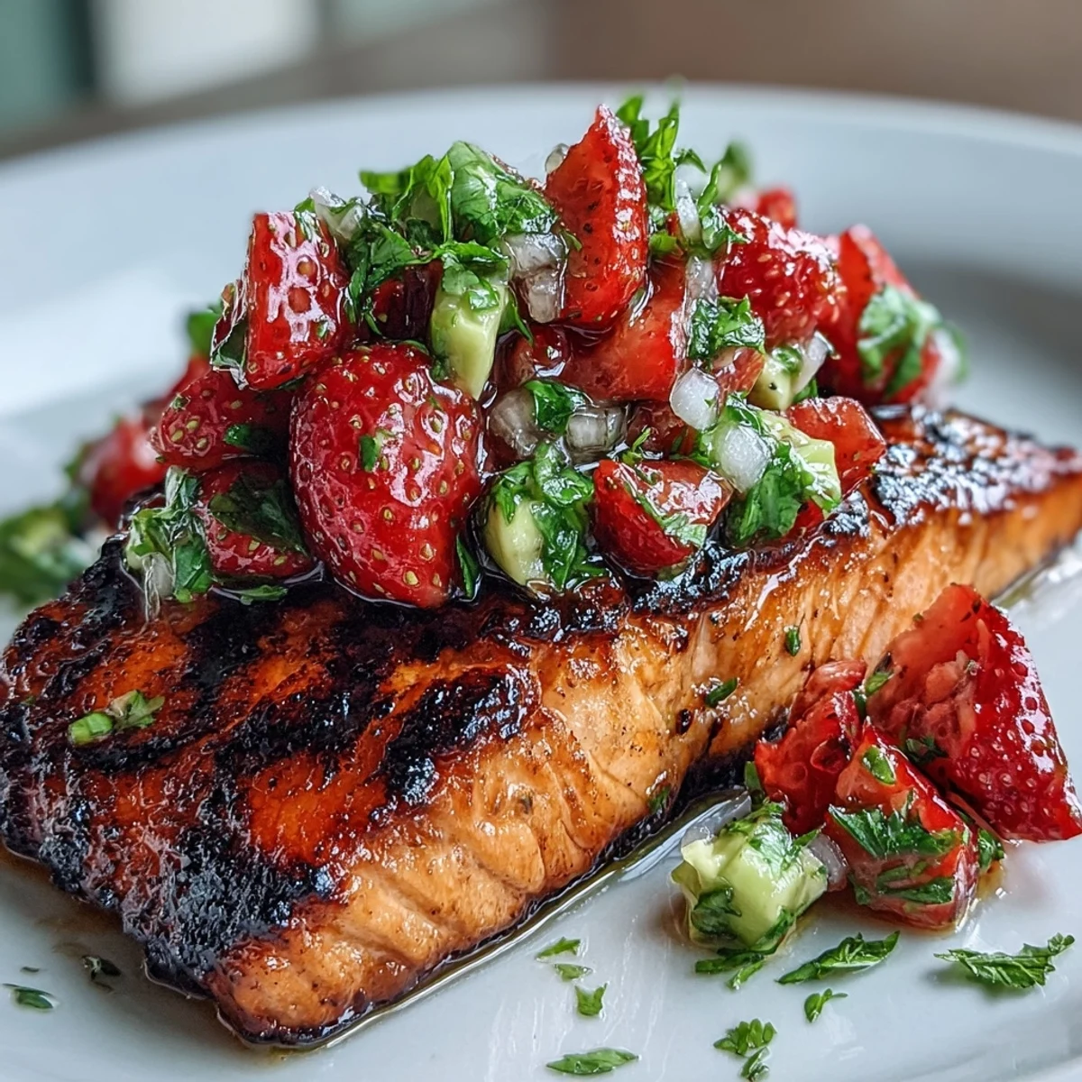 Grilled Salmon Strawberry Avocado Salsa