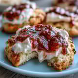 Buttery thumbprint cookies filled with clotted cream and strawberry jam, perfect for teatime.  