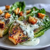 Warm, charred romaine halves drizzled with rich Caesar dressing and crispy croutons.