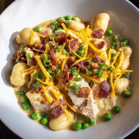 Creamy Crack Chicken Gnocchi, a comforting meal with melted cheese and crispy bacon, ready to enjoy.