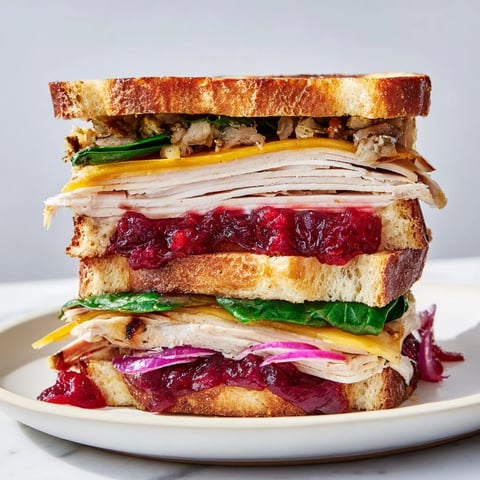 Golden-grilled Budget Christmas Sandwich on Brioche, layered with turkey, cranberry, and stuffing.