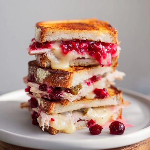 Air fryer jalapeño cranberry turkey grilled cheese, golden and crispy, oozing melted cheese.