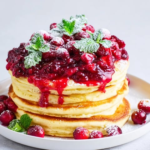 Fluffy Brunch Board: Pancake Stack boasts vibrant berry "holly," perfect for a festive brunch.