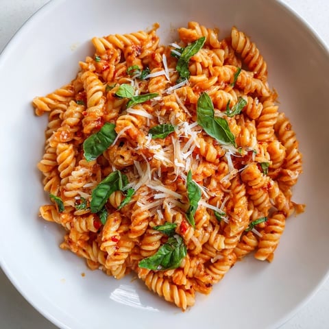 Creamy Basil Garlic One-Pot Tomato Pasta, bubbling up in a Dutch oven, ready to serve and enjoy.