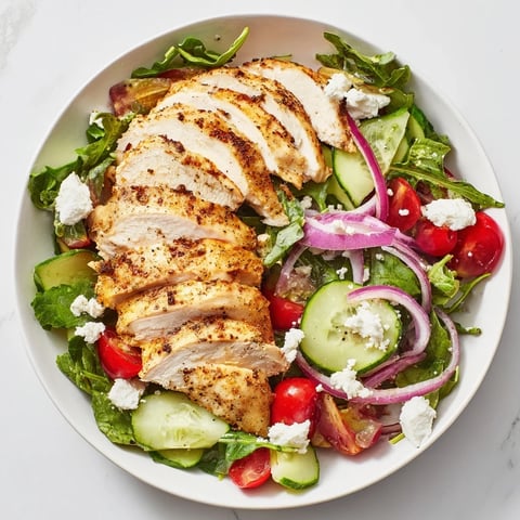 Golden-brown quick pan-seared chicken salad, a warm, savory protein atop vibrant mixed greens.