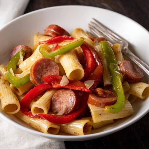 Easy one-pot Cajun sausage pasta, bubbling hot and ready to be served for dinner.