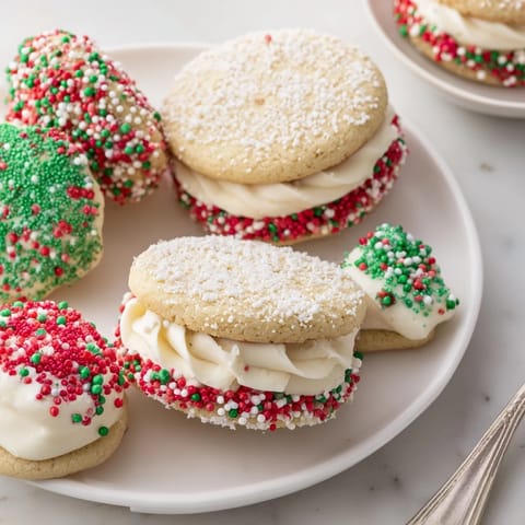 Delicious festive Christmas cookie sandwiches perfect for holiday celebrations and gifting.  