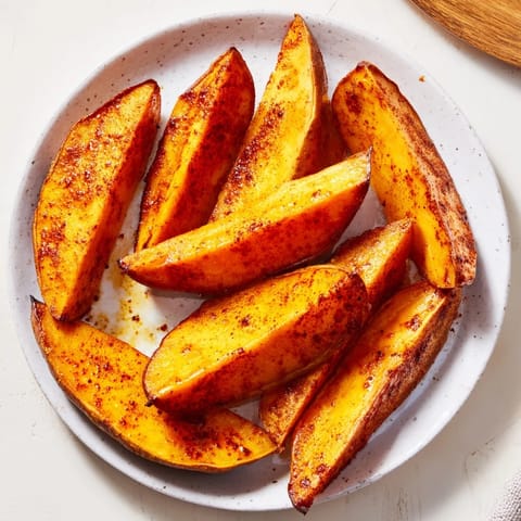 Irresistibly tender sweet potato wedges, seasoned and perfectly baked for a healthy side.  